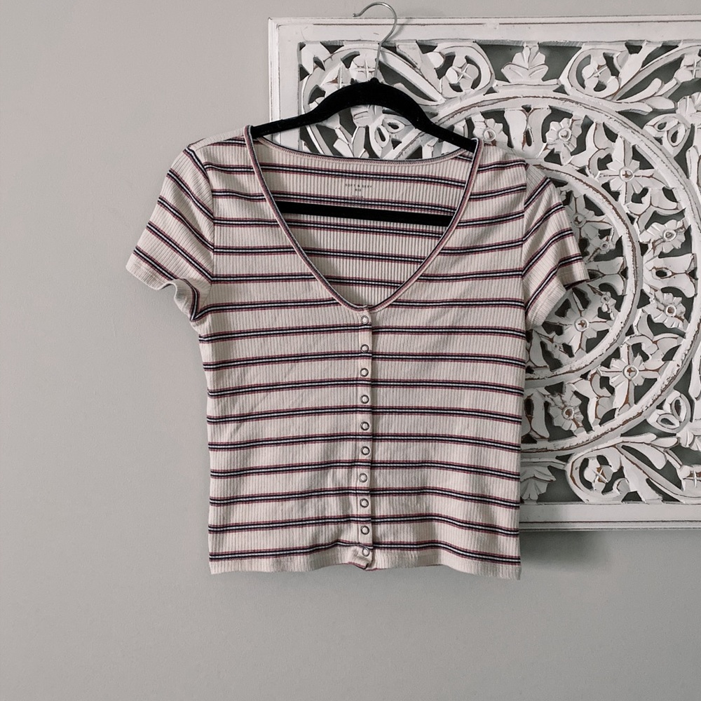 Ribbed button up American eagle crop